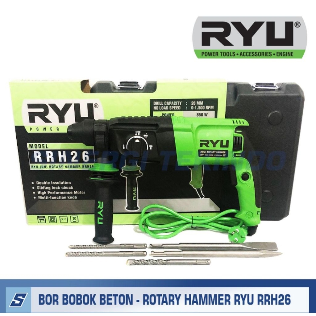 MESIN BOR BOBOK BETON HAMMER RYU ROTARY RYU RRH26 / bor bobok rotary hammer drill