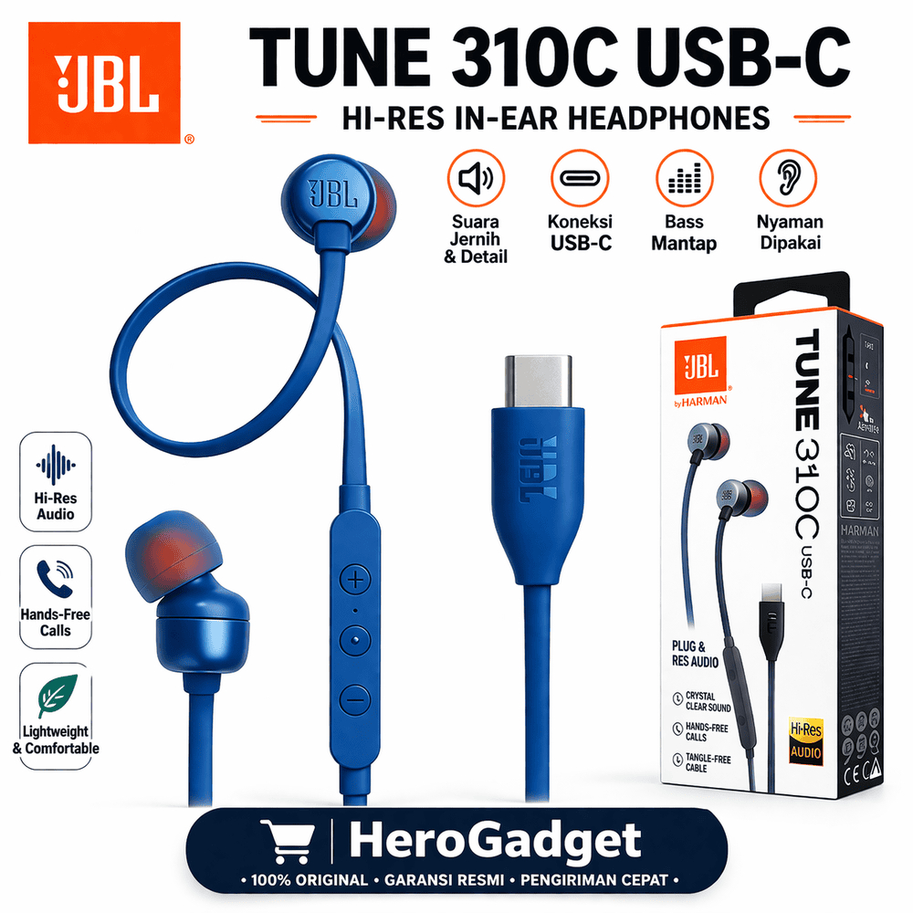 JBL Tune 310C Earphone Wired In-Ear Hi-Res Audio USB Type-C Original