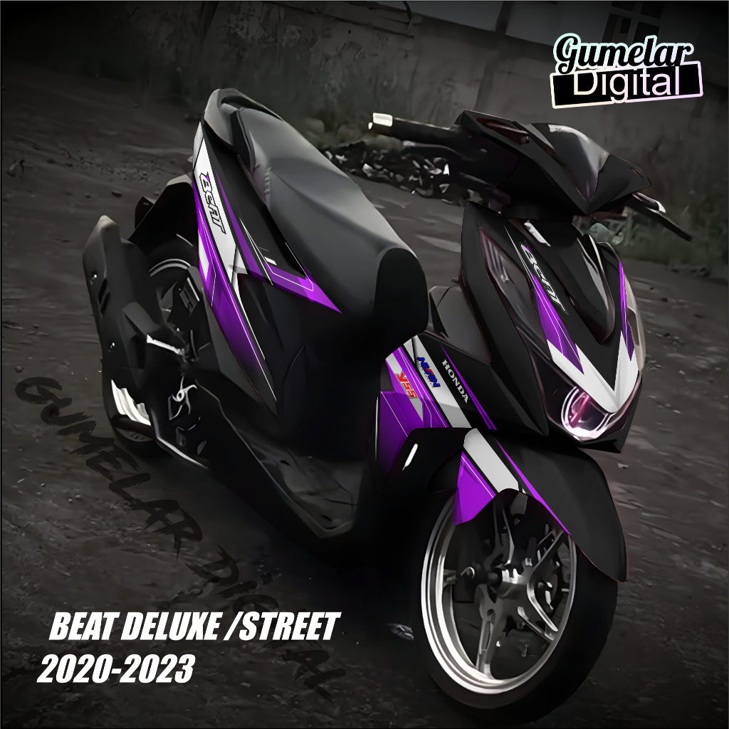 Stiker decal Body Motor Honda Beat Deluxe Street 2020-2023 Hitam Ungu Putih Sporty 005