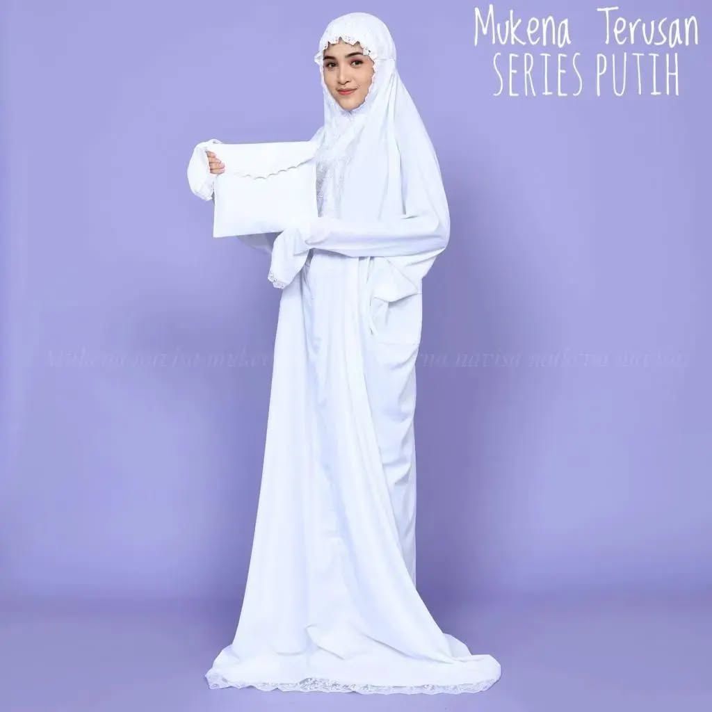 Mukena Dewasa Terusan Khadijah Putih Polos Katun Premium