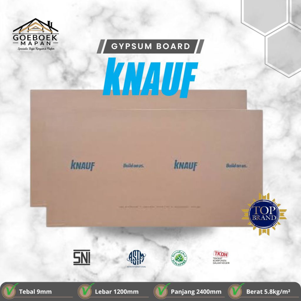 Gypsum Board KNAUF 9mm 12mm WR Papan Gypsum