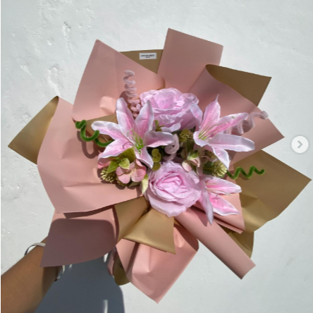 [byuniflorist] pink lily bouquet buket bunga lily merah muda dan mawar cute artificial flowers