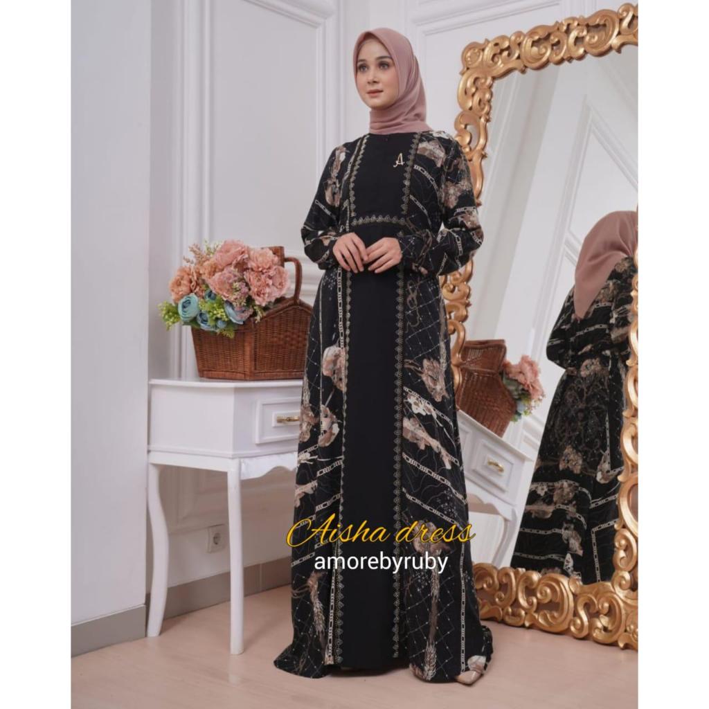 Alody - Aisha Dress Amore by Ruby Gamis Kekinian Motif Bunga All Size Bahan Crepe