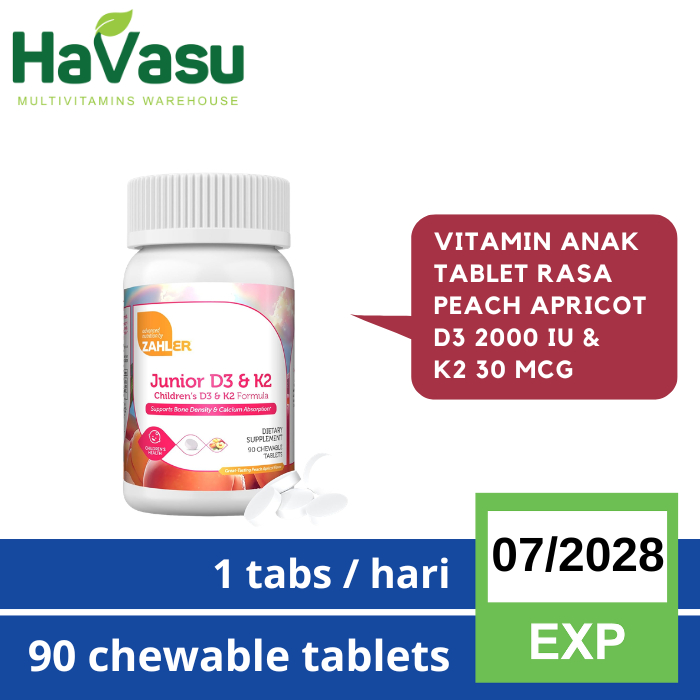 Zahler Junior K2 D3 2000IU 90 Chewable Tablets Vitamin Anak D3 + K2