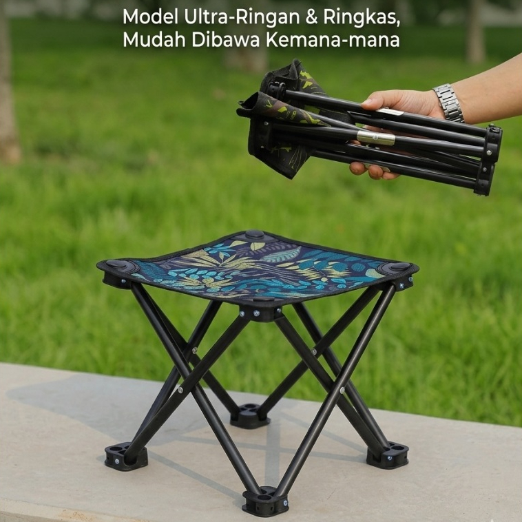 MITSUI Kursi Lipat Mini Portabel Kursi Memancing Outdoor Camping Bangku Lipat Motif Daun Aesthetic U
