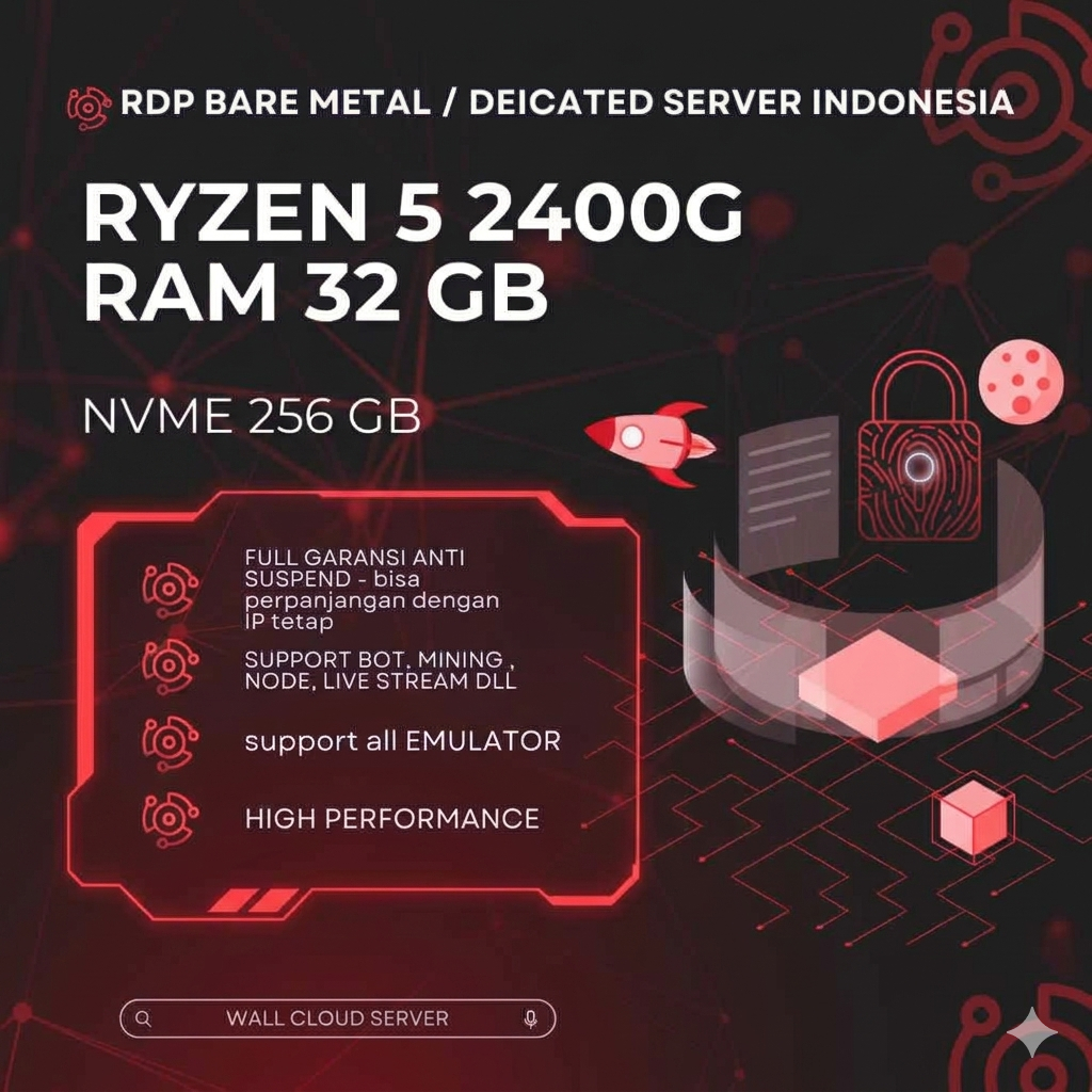 BARE METAL / DEDICATED SERVER WINDOWS EMULATOR AMD RYZEN 5 2400G RAM 32 GB 3.8 Ghz SERVER INDONESIA 