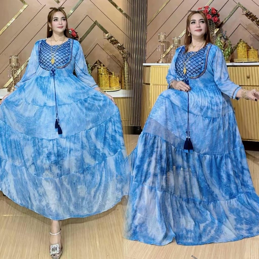 gamis dress panjang motif sembur terbaru bahan rayon tuwil