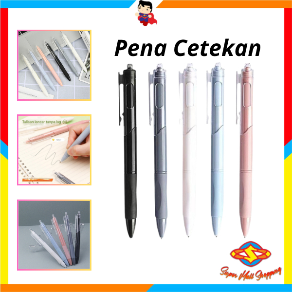 SMS Pena Cetekan Warna Polos Tinta Hitam Pulpen Gel Retractable 0.5mm Pena Aesthetic Cepat Kering Pe