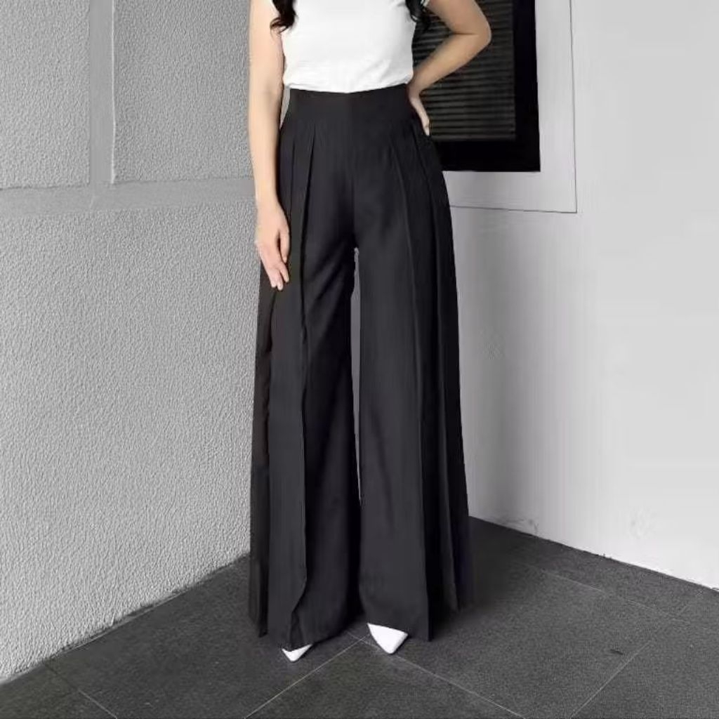 Celana Panjang Kerja Casual Kulot Kain HW Highwaist Wide Leg Wanita Cewek