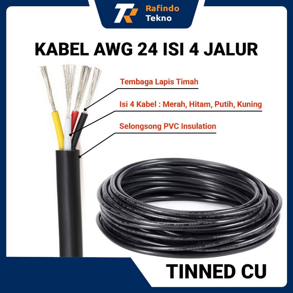 Kabel AWG 24 Isi 4 Jalur Tinned CU + selongsong