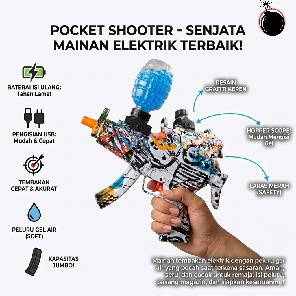 Mainan Anak Tembakan Elektrik Gel Air High Performance Aman Dimainkan Batere Ces Gratis Seribu Pelur