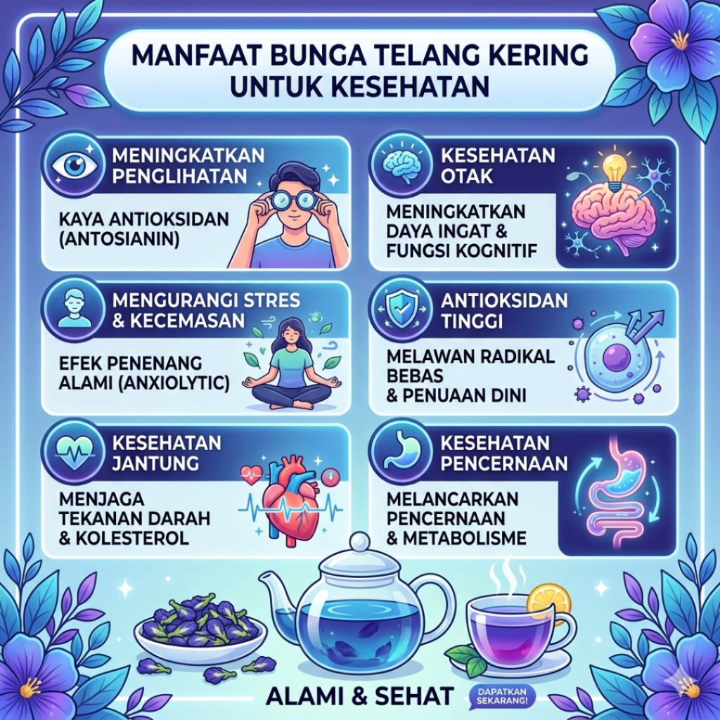 Bunga telang 20GRAM BELI 2 GRATIS 1 PREMIUM HALAL/ Teh Telang Kering/Teh Biru/Butterfly Pea / Teh Bu