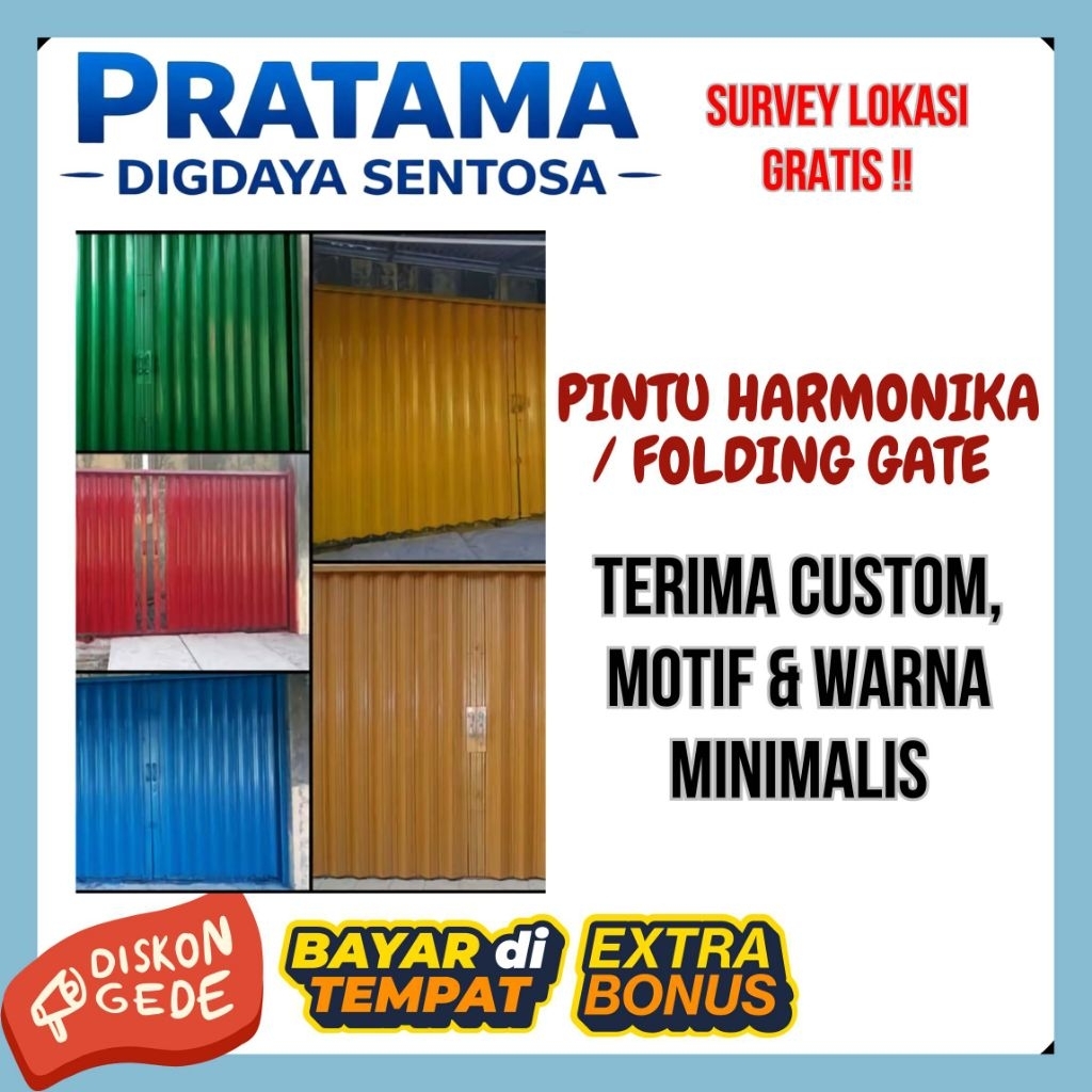 Pintu Harmonika Folding Gate Bahan Besi / Galvalum Anti Karat Custom Warna