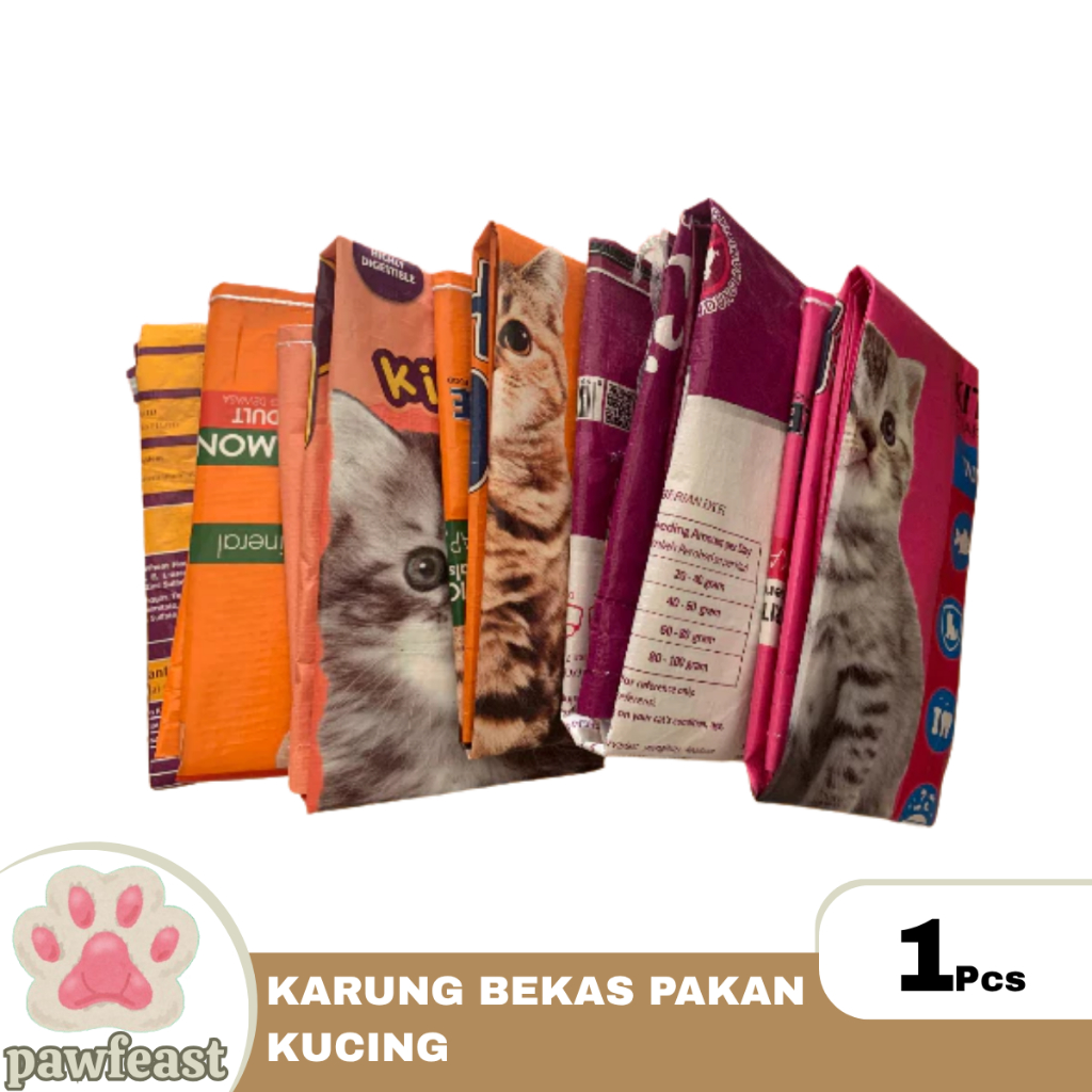 Karung Bekas Makanan Pakan Kucing 20kg Motif Random  / Karung Bekas Pakan Kucing 20KG