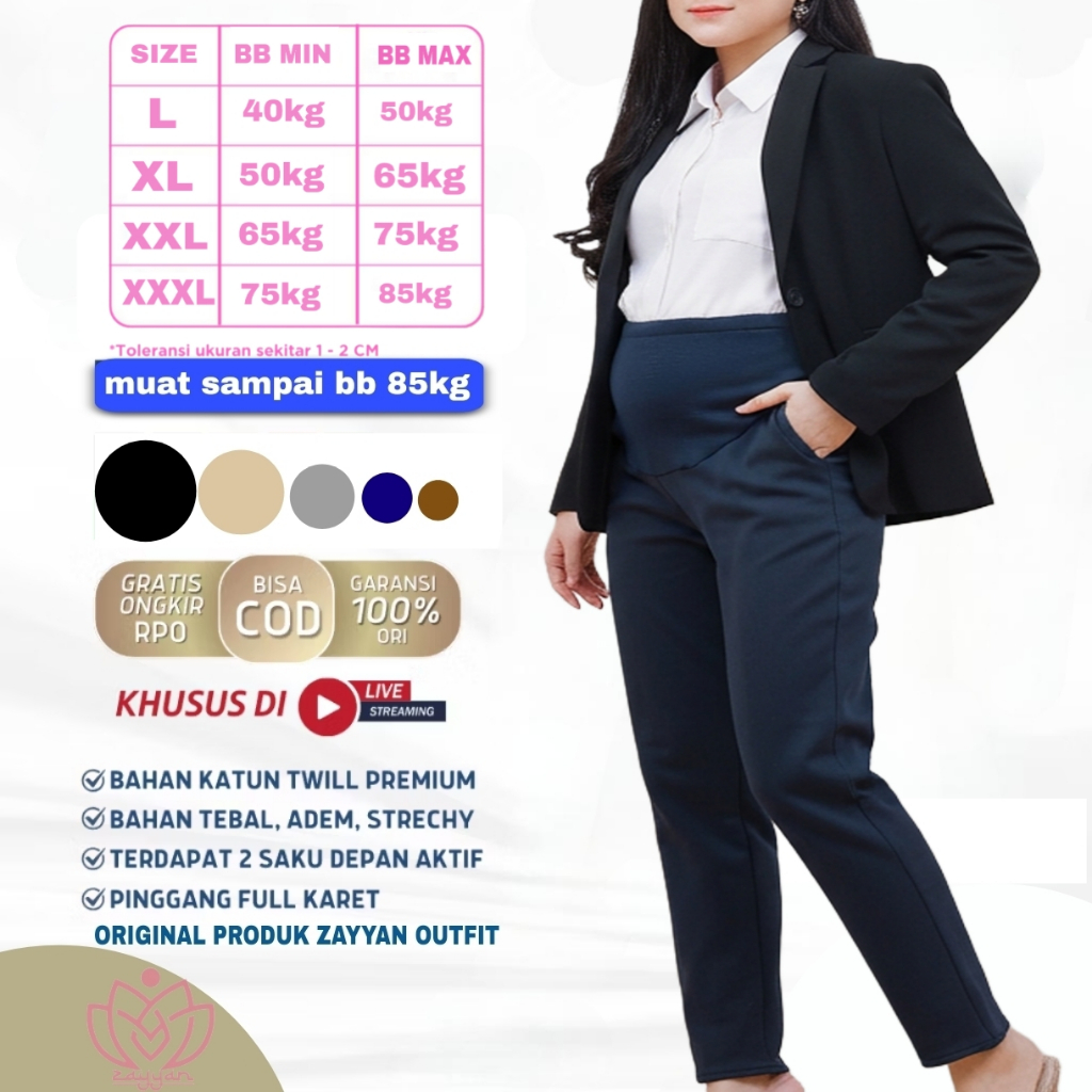 Celana Hamil Kerja Kantor Formal Panjang Kain Stretch Premium Ibu Hamil Modis Office Pants Bumil