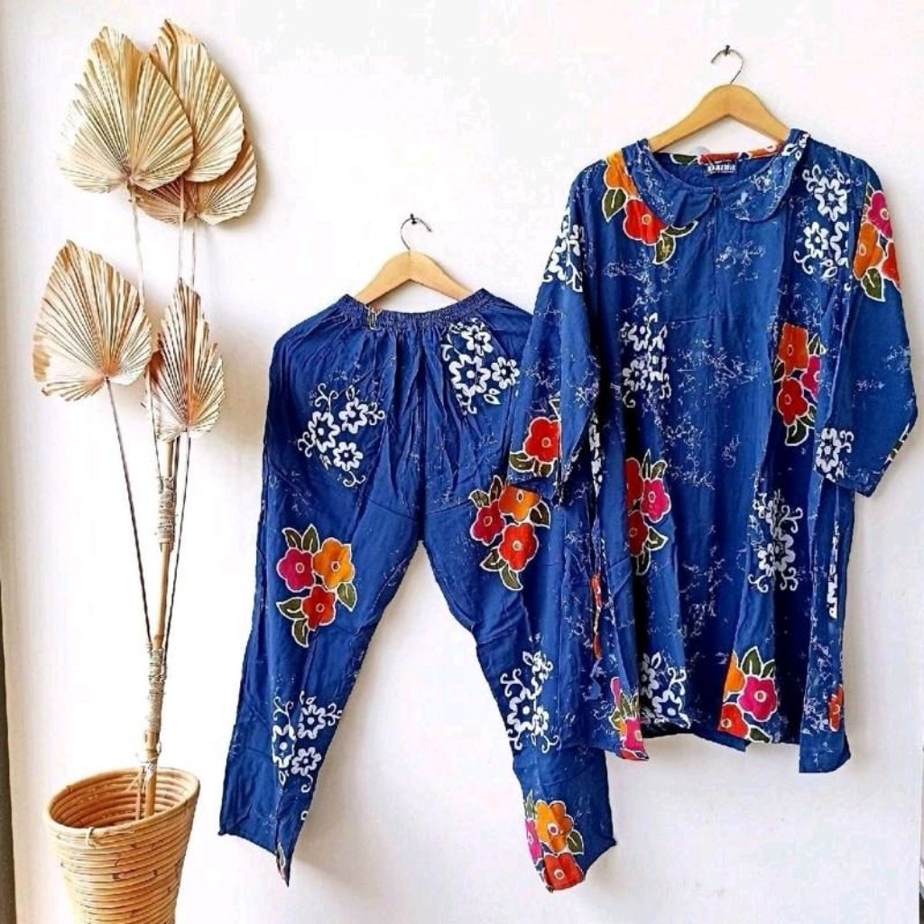 Setelan Celana Panjang Tunik Safira Motif Bunga Batik Pekalongan