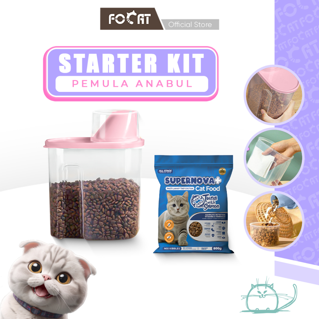 [STARTER KIT] FOCAT Tempat Penyimpanan Makanan Kering Hewan C81-C82 GRATIS N47 Supernova Makanan Kucing Kering Salmon & Tuna 800GR