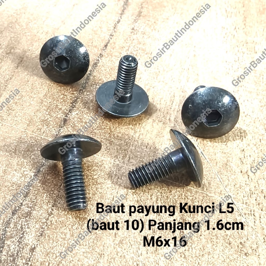 (paket 5pcs) Baut L5 Kepala Payung 6x16 ( baut 10) Hitam