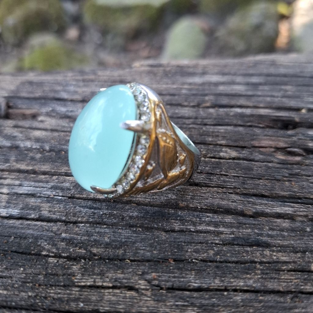 Cincin Batu Akik asli Kalsedon Biru Langit Cerah