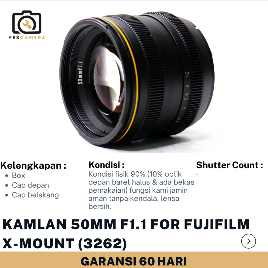 Kamlan 50mm F1.1 For Fujifilm X-Mount (Bekas) - Lensa Manual (Manual Focus), Kamera Mirrorless APS-C