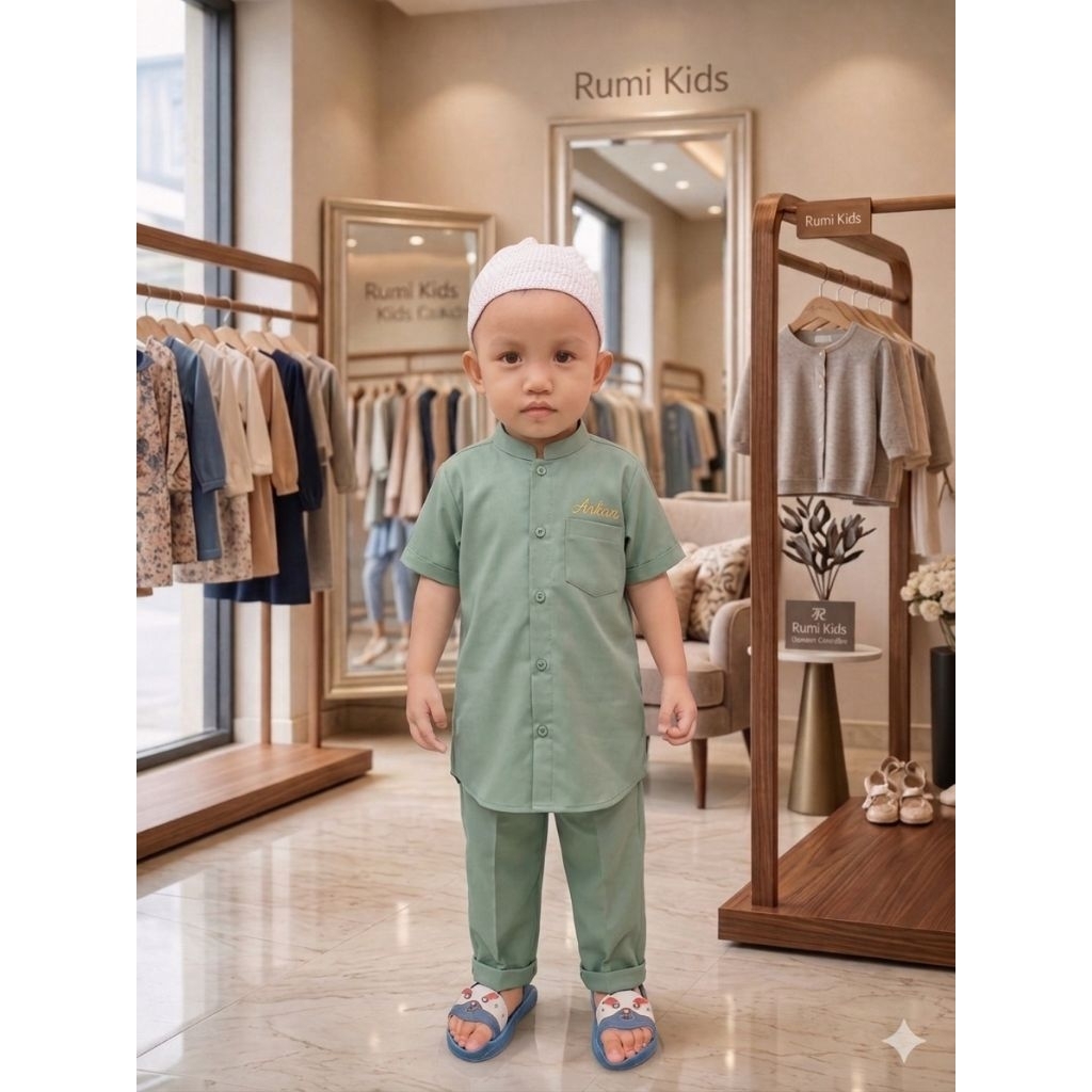 Baju anak Koko melayu Upin ipin bahan silk premium dengan kancing aktif