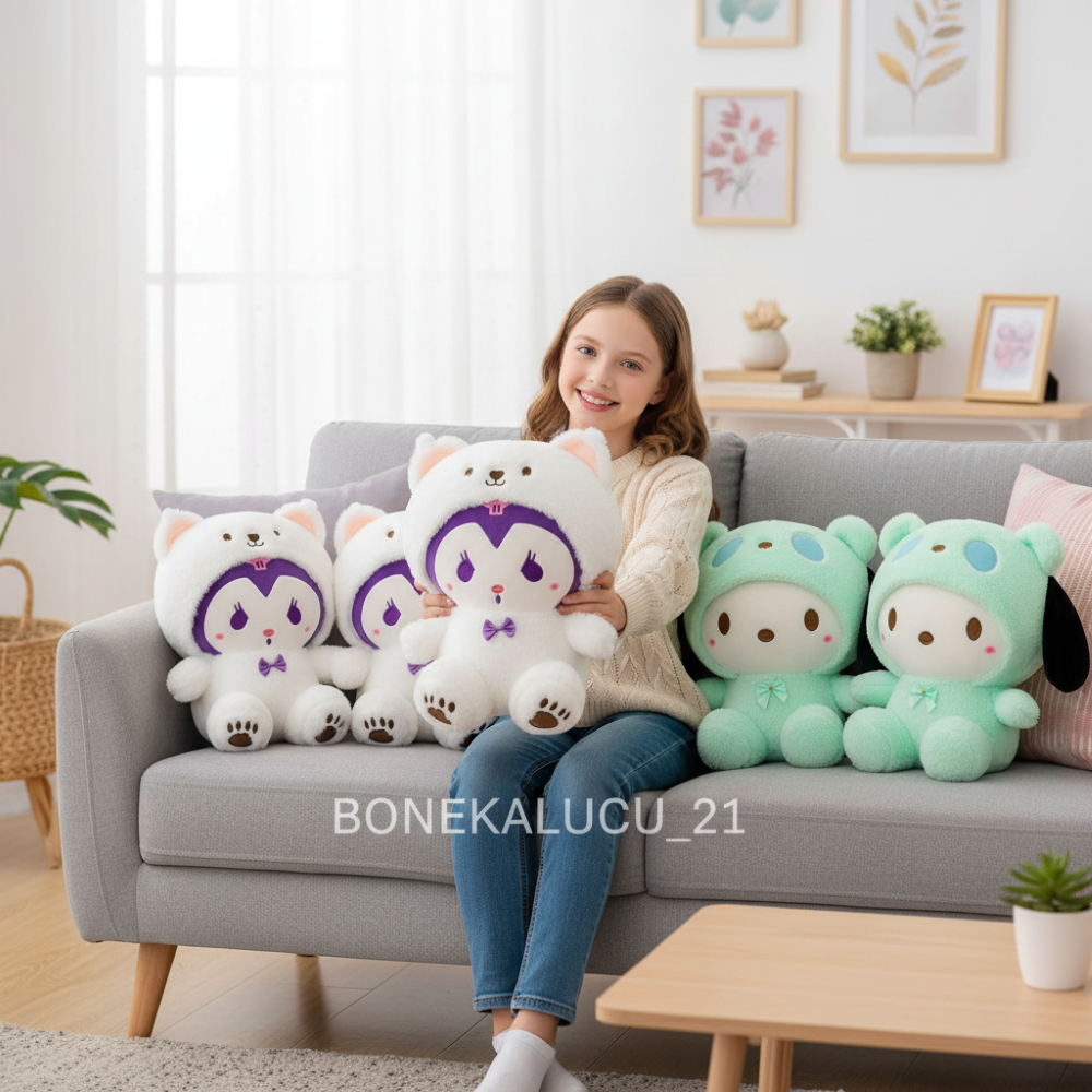 Boneka Cinamoroll Kuromi Pochacco 22-35 cm Jade Dog Kuromi Dressing Doll Plush Toy Birthday Gift