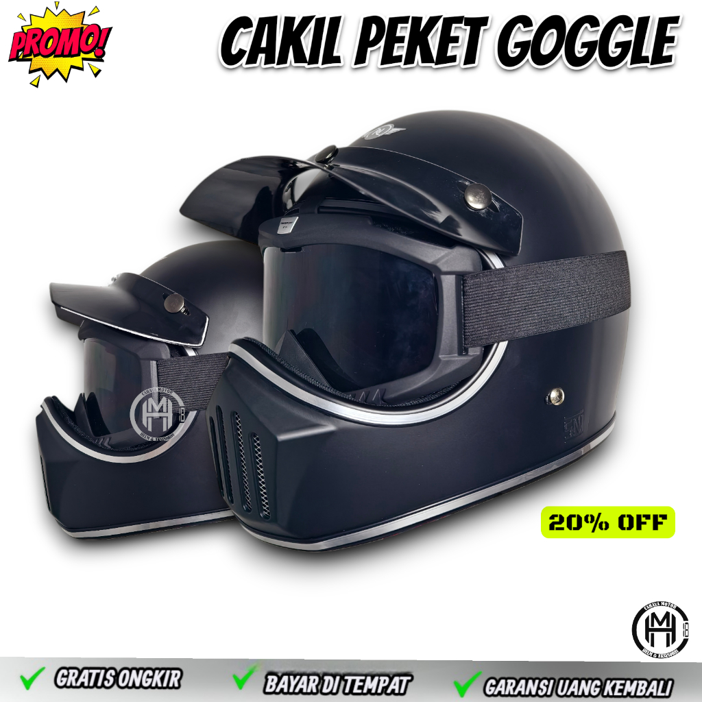 HELM NIELS Cakil Helm Full Face Retro List Chrome Free Pet SNI bisa cod UNISEX