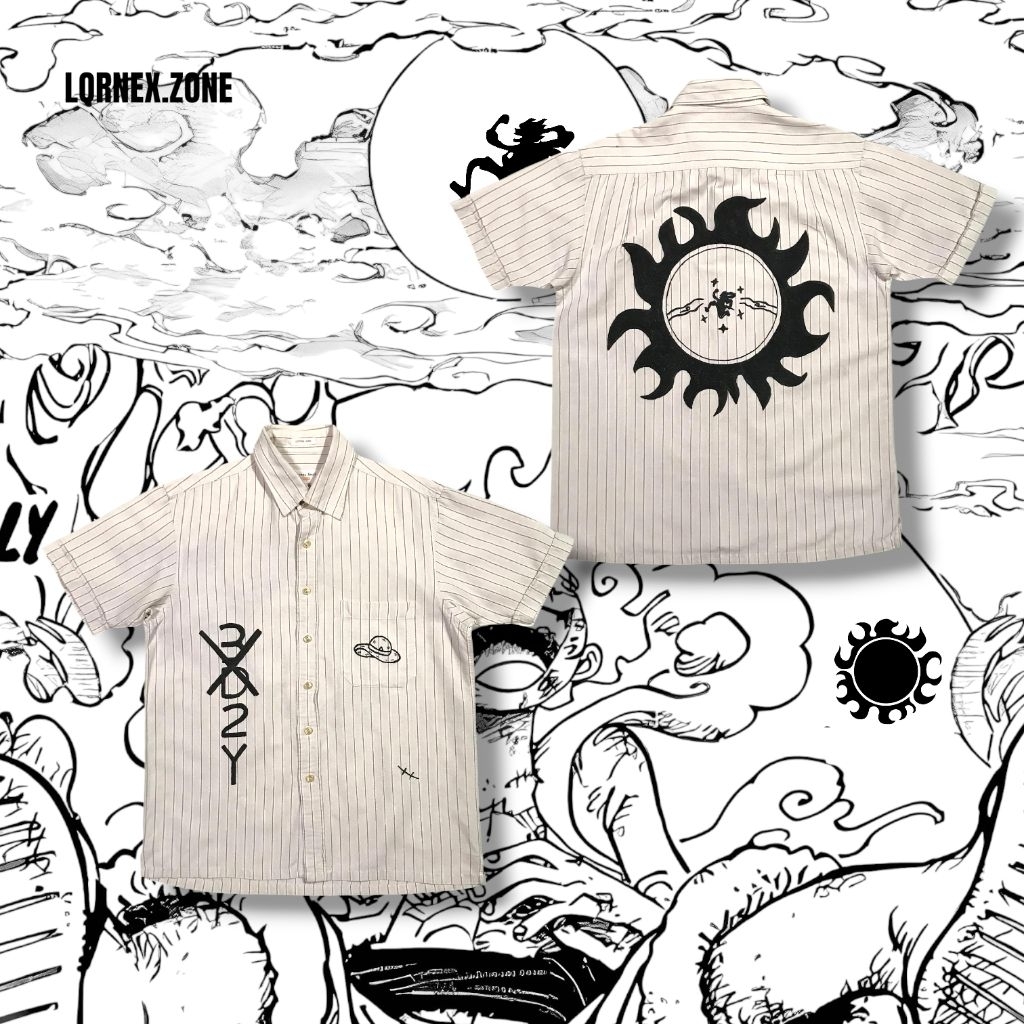 KEMEJA LENGAN PENDEK | KEMEJA GARIS GARIS LUFFY ONE PIECE