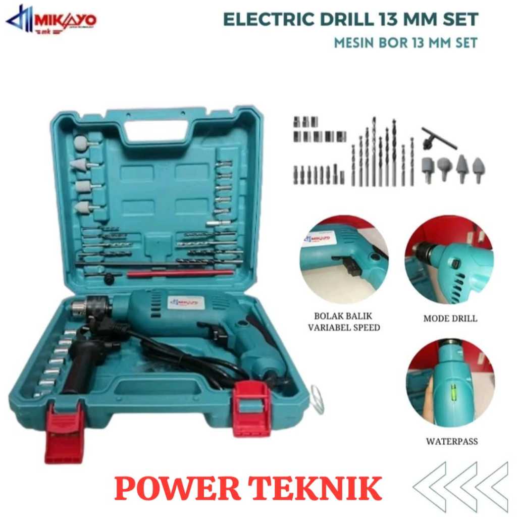 Mikayo Mesin Bor Listrik 10mm - Putaran Bolak Balik, Pengaturan Kecepatan, Grip Karet Anti Slip Mesi