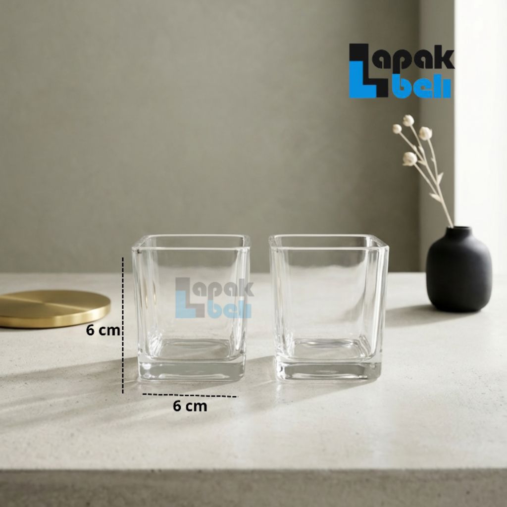 Vas Kaca Kotak Persegi 6x6 cm / Vas Bunga Kaca Tinggi / Vas Bunga Karaf / Vas Bunga Bening / Pot Tan