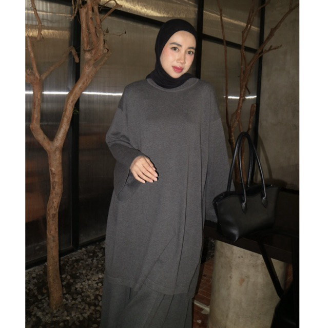 Annesabira Hanee Tunic Atasan Long Tunik Wanita Rajut Katun Panjang Jumbo Friendly Modest Elegant