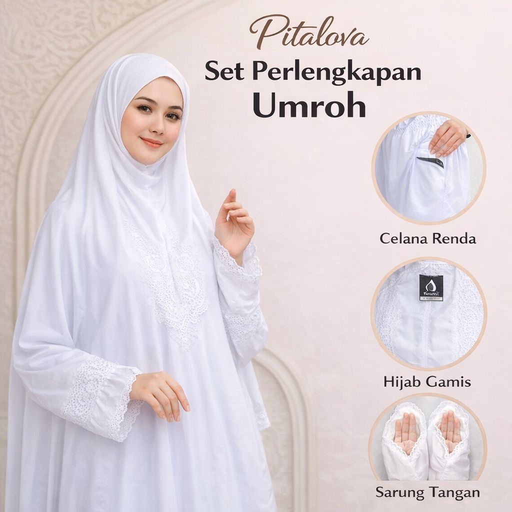 gamis wanita umroh satu set celana hijab gamis sarung tangan/gamis putih