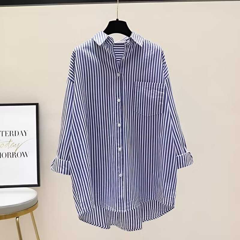 Kemeja Wanita Motif Salur Terbaru Baju Atasan Wanita Tunik Remaja Dewasa Ukuran Jumbo