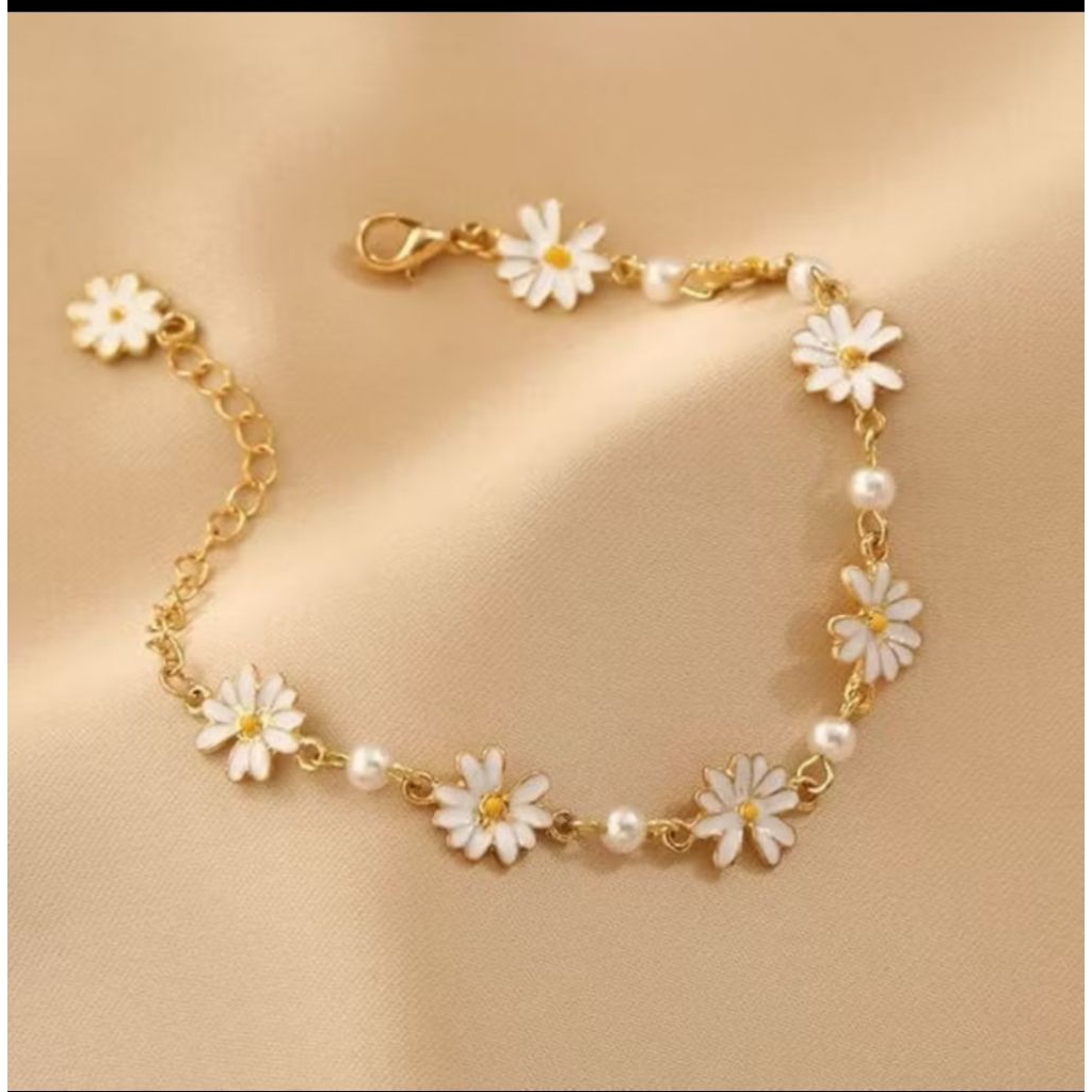 Gelang bunga daisy / gelang titanium bunga Korea