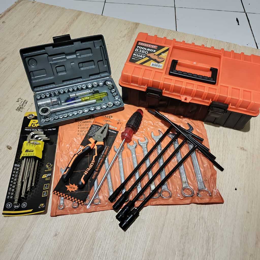 PROMO PAKET LENGKAP ALAT BENGKEL +TOOL BOX 15 INCH/TERSEDIA JUGA MERK TEKIRO/ALAT TUKANG/PERKAKAS