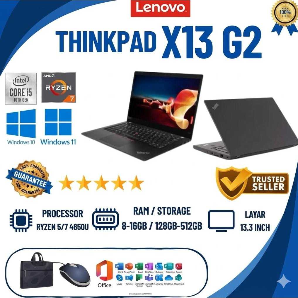 Laptop Lenovo Thinkpad X13 G2 | Intel Core i5 / i7 Gen11 | Ryzen 5/7 Pro 5850U | Ram 8GB-16GB | SSD 