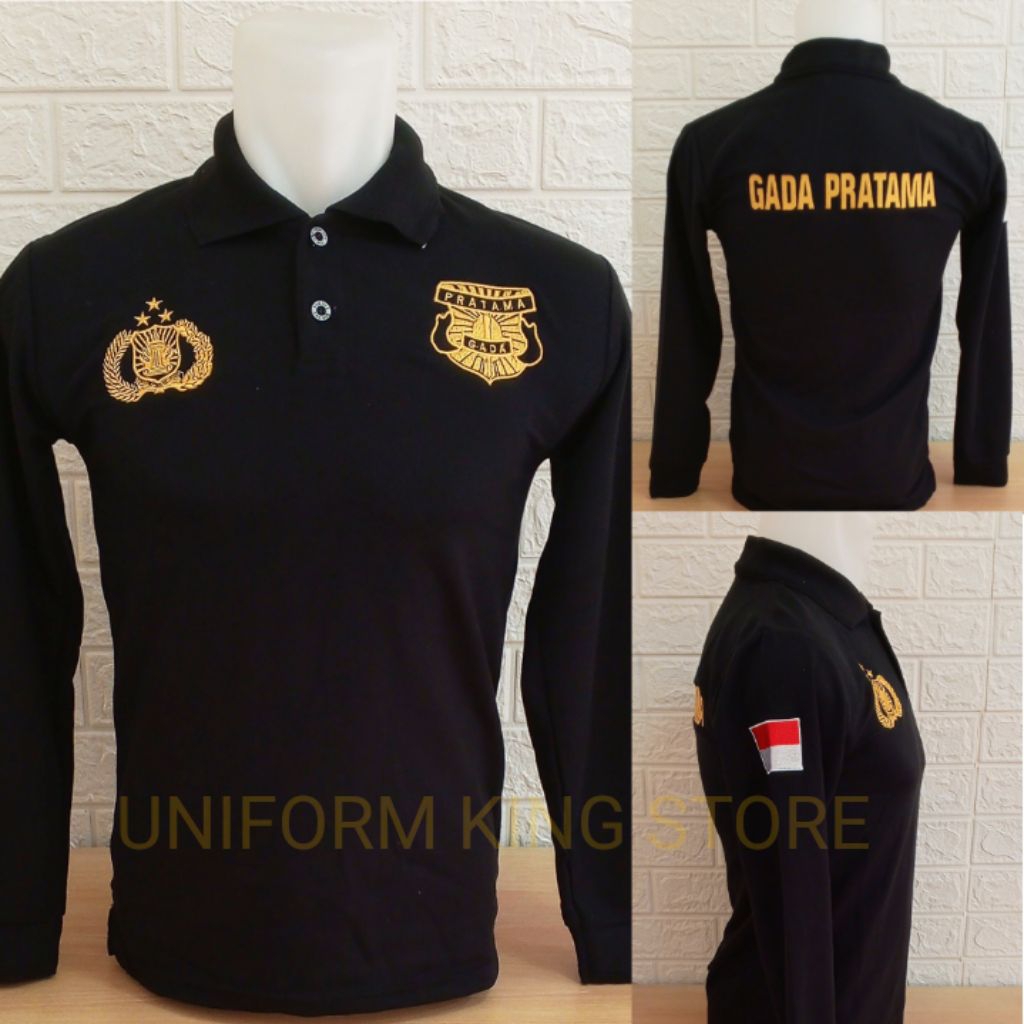 KAOS GADA PRATAMA TERBARU HITAM LENGAN PANJANG FULL BORDIR - KAOS KERAH GADA PRATAMA TERBARU HITAM P