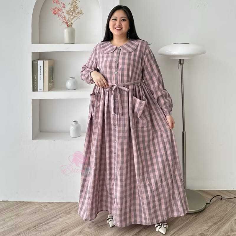 GAMIS KOTAK-KOTAK KATUN PREMIUM WANITA TERBARU - GAMIS KOTAK JUMBO LD 120