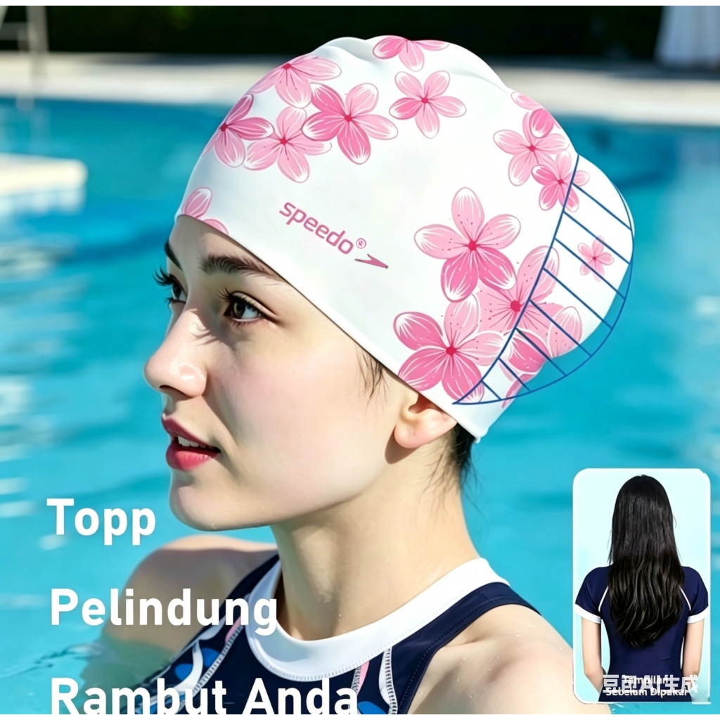 Topi Renang Wanita Speedo Kapasitas Besar | Silikon Nyaman, Elastis Tinggi & Anti Air, Ideal untuk R