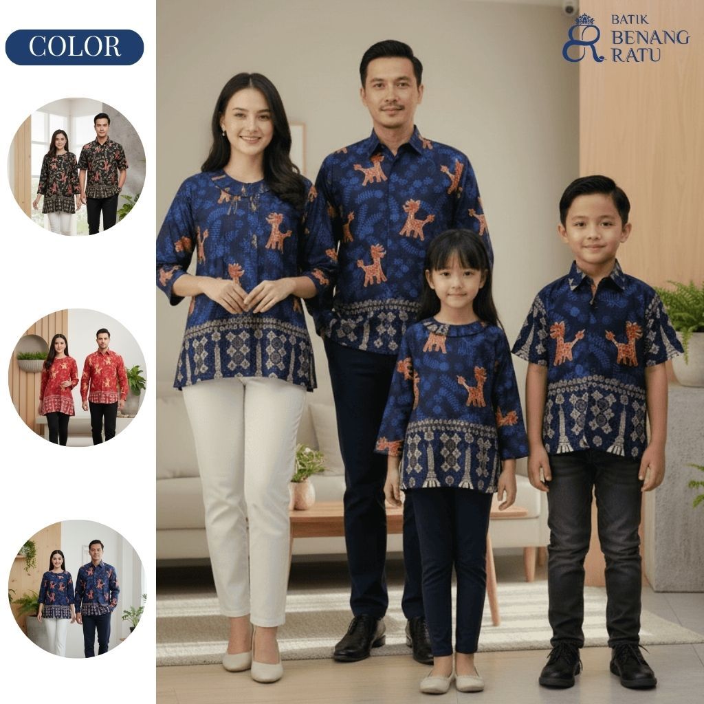 Atasan Sarimbit Keluarga Batik Semarangan Couple Pria Wanita - Anak Warna Merah-Biru-Hitam by Batik 