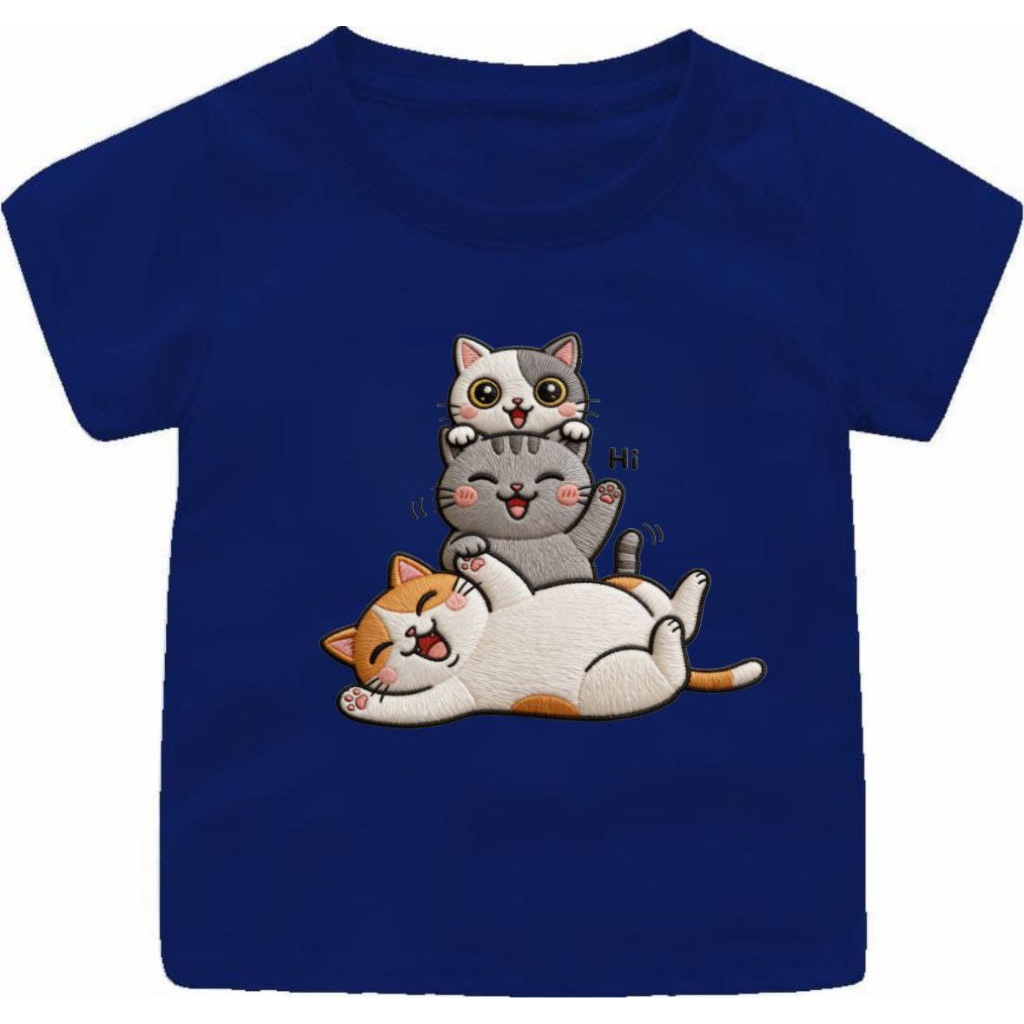 Jojo Clothing Baju Kaos Anak Dan Remaja Perempuan 3D Printing Gambar Kartun 3 Kucing bahan Katun