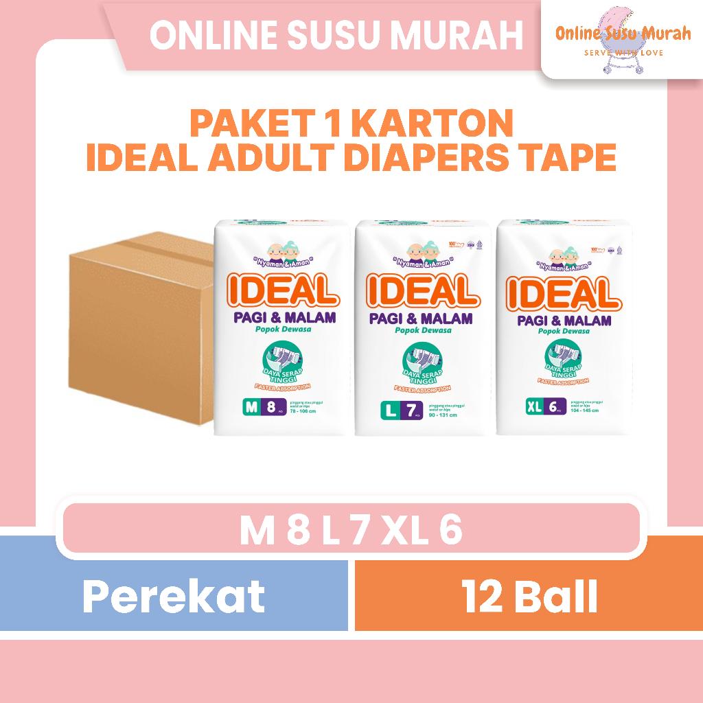IDEAL PAKET 1 KARTON 12 BALL ADULT DIAPERS TAPE M8 L7 XL6 POPOK DEWASA PEREKAT M8 L7 XL6 PPKS