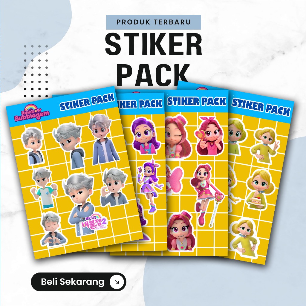 Stiker Pack grey,purple star,red ruby,yellow gold rainbow bubblegem Sticker Untuk HP, Laptop, Helm, 