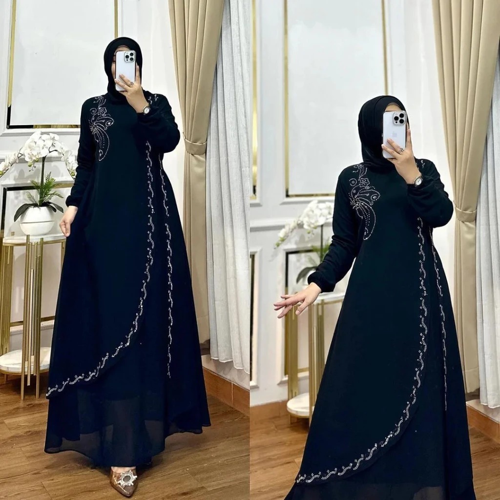 Baju Gamis Wanita Dewasa Terbaru Elvira Dress BO Size M L XL XXL XXXL LD 100-130 CM PB 140 CM Bahan 