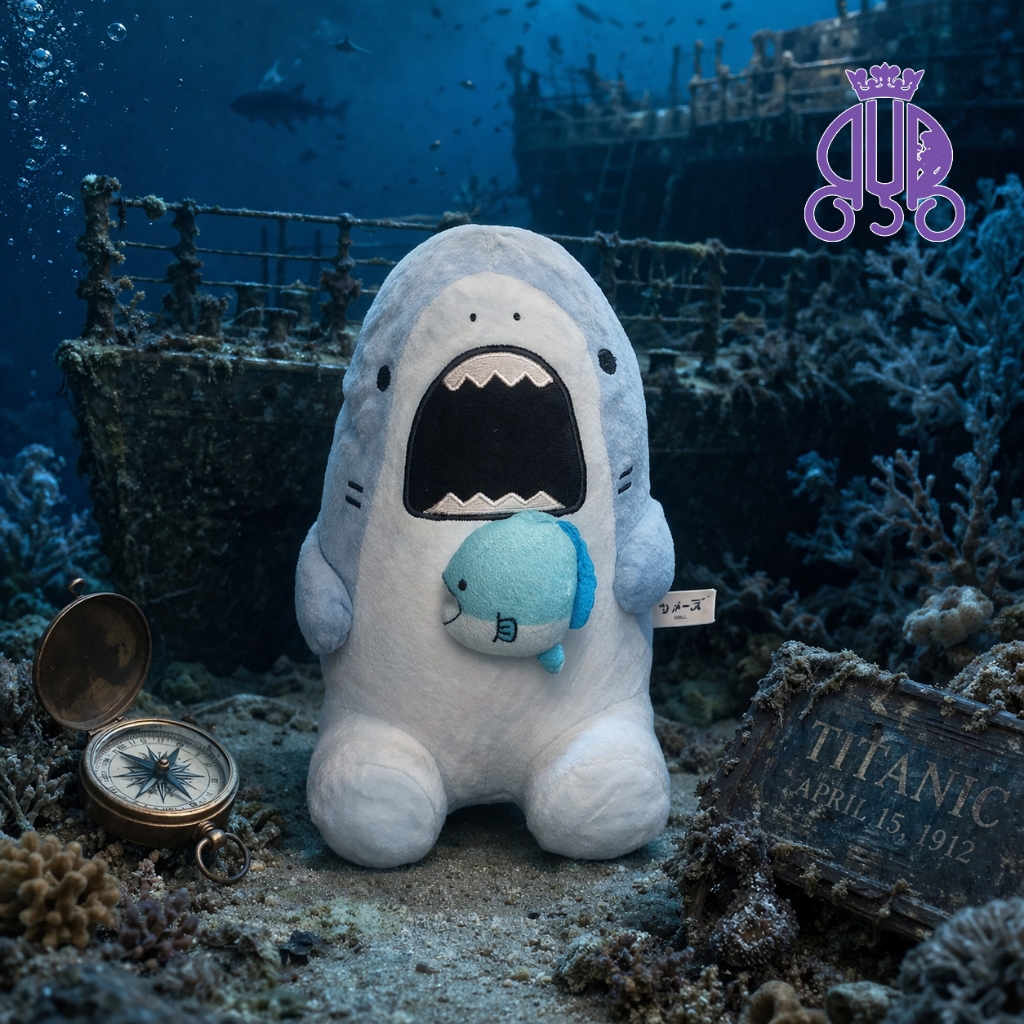 Boneka tarik getar karakter ikan hiu Samezu Jaggy the Great White Shark
