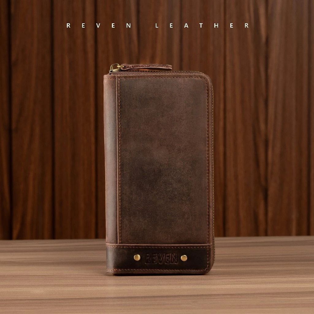Reven Leather Abimana Mini Pouch Dompet Panjang Handbag Kecil Pria Kulit Sapi Asli Crazy Horse