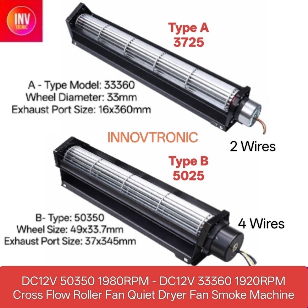 Kipas Angin BLDC DC12V 50350 1980RPM - 33360 1920RPM Cross Flow Roller Fan Quiet Dryer Fan Smoke Mac