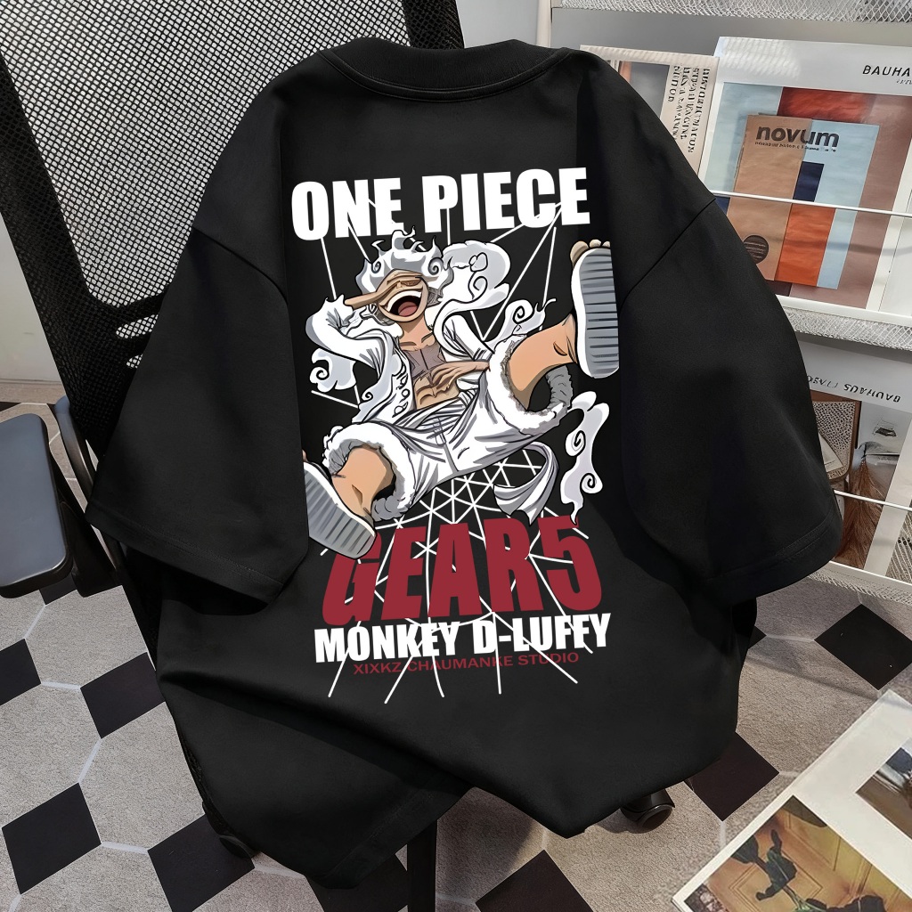 Kaos Oversize Pria One Piece Luffy Gear 5 Anime Aesthetic Hitam Kaos Casual Harian Trend 2026