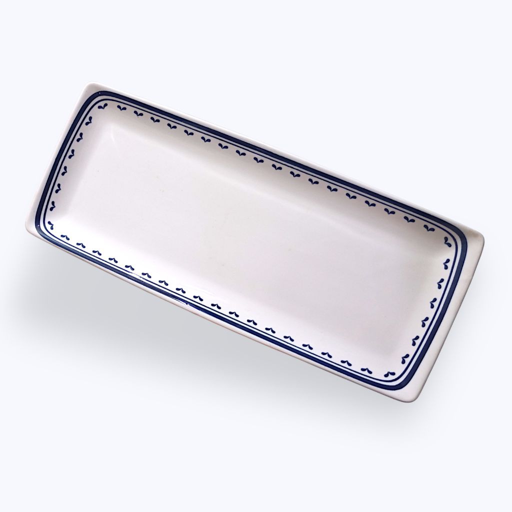 Recta Tray 12/13" Piring Keramik Lodor Persegi Panjang Motif Simpel Garis Biru