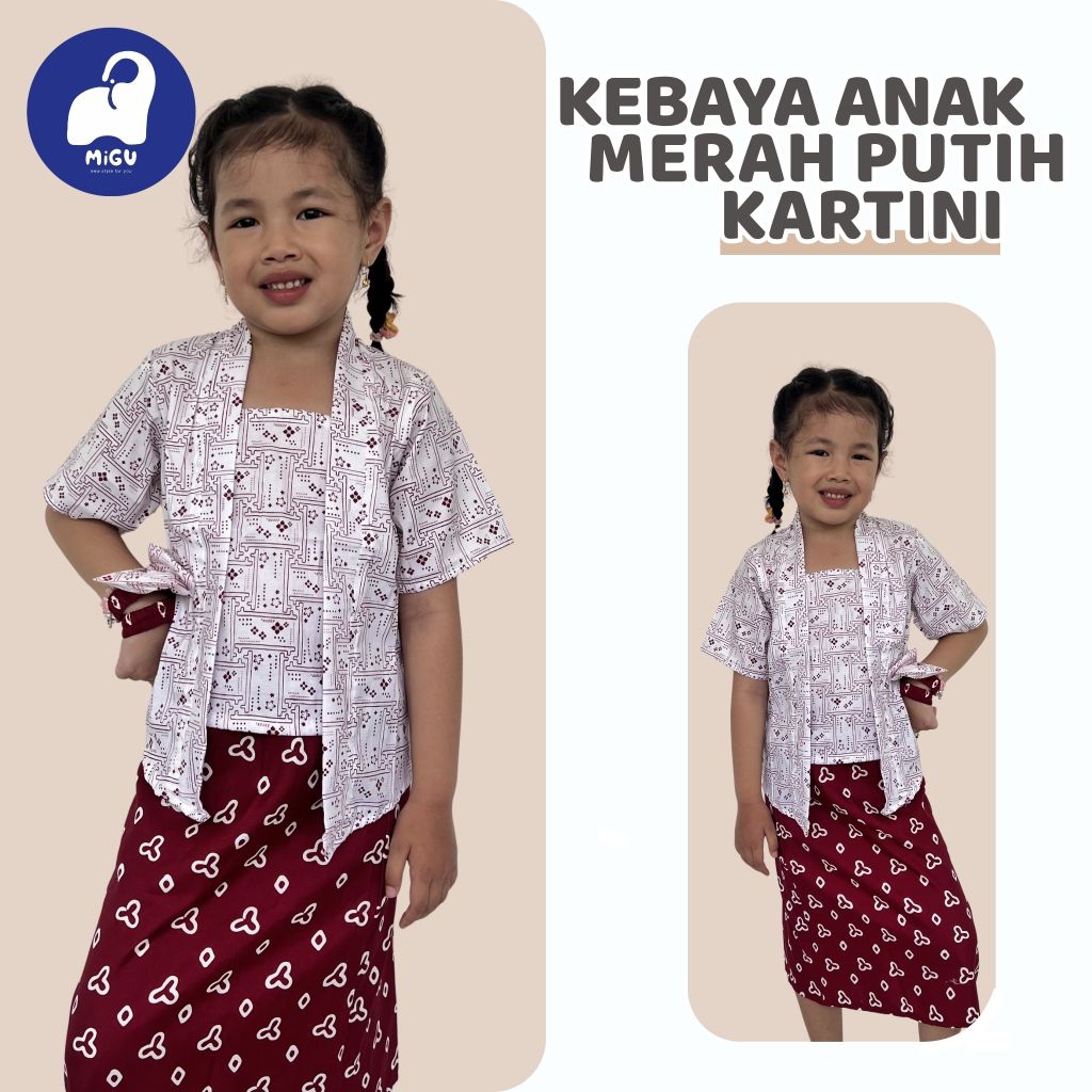 MIGU KEBAYA KARTINI MERAH PUTIH KUTUBARU BATIK ANAK JUMPUTAN